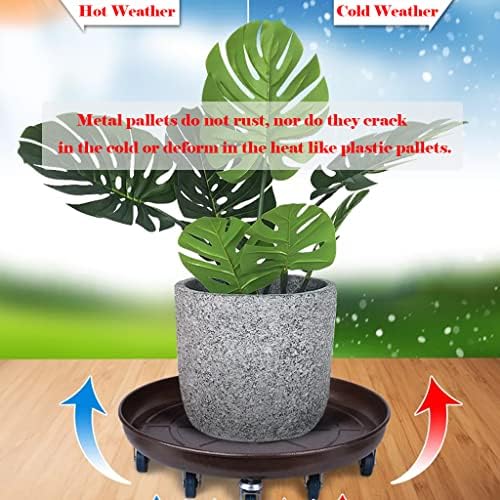 ARTLINE 20" Round Plant Stand with Lockable Wheels, 480lb Heavy Duty for Indoor Outdoor, Large Rolling Dolly Planter Caddy on Casters to Carry Potted Flower Pot, Round Metal Tray NO Holes, Copper - Image 6