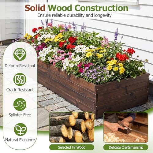 GIANTEX Wooden Raised Garden Bed, 45" x 23" Fir Wood Planter Box with Open-Ended Base for Vegetables Flowers Herbs, Indoor Outdoor Elevated Planter Container for Patio Yard Garden & Balcony - Image 3
