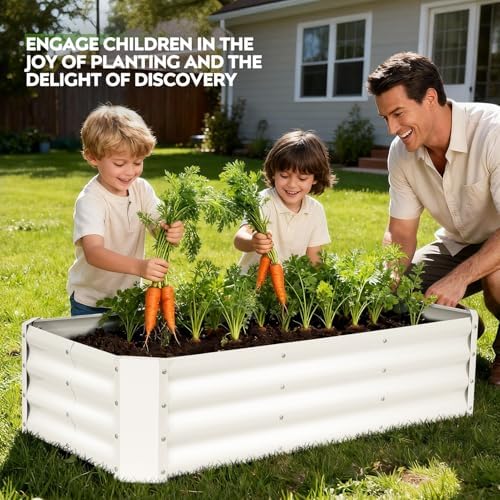 2 Pcs Raised Garden Bed Outdoor 4x2x1ft, Metal Planter Boxes, White - Image 5