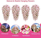Artificial Hanging Flowers for Outdoors, 4 PCS 600 Blooms UV Resistant Morning Glory Faux Silk Vines, No-Odor Realistic Fake Plants for Garden Planter Porch Patio Decoration, Pink - Image 2
