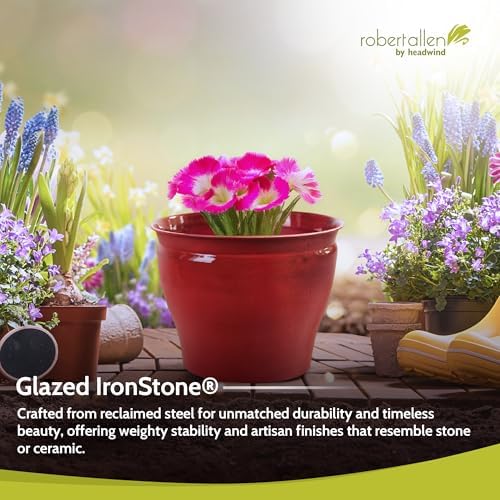 Headwind Glazed Ironstone Avery Collection Decorative Plant Pot – 12" Autumn Blaze Red Glazed Decorative Pot – Lightweight & Durable Flower Pots for Indoor Plants - Outdoor Planter by Robert Allen - Image 3