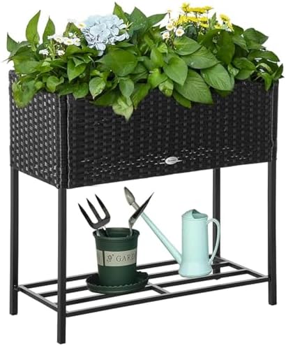 Outsunny Raised Garden Bed Elevated Planter Box Tool Storage Shelf Black by Outsunny