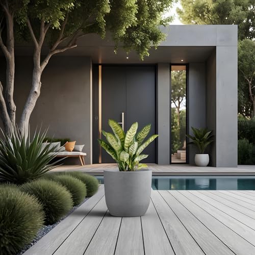 Kante Pale Gray Concrete Planter 16.5" Dia All-Weather Round Accent Pot - Image 3