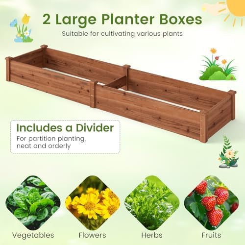 GIANTEX 95" Wooden Raised Garden Bed, Rectangular Planter Box, Brown - Image 7