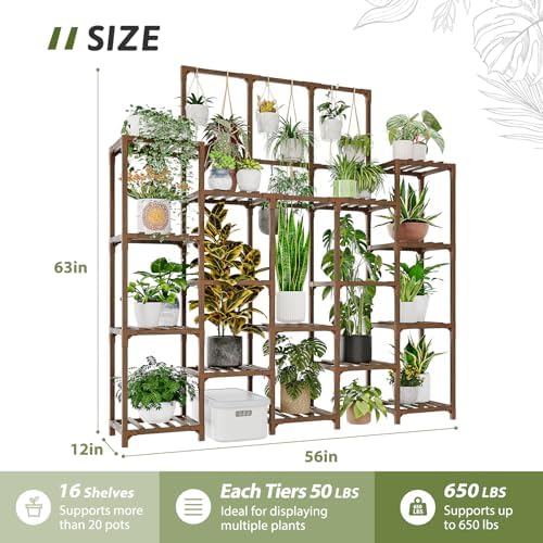 GENTINGBRO Plant Stand Indoor Outdoor 63" Tall Plant Shelf for Plants 14-Tier Large Plant Sheves for Living Room Heavy Duty Plant Rack Garden Balcony Patio Hanging Planter - Image 5