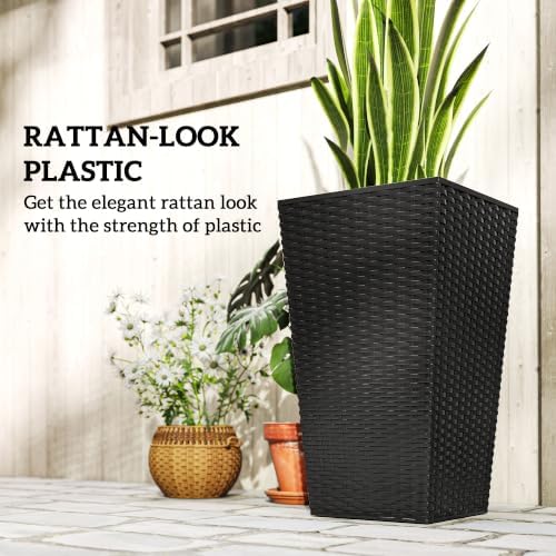 Outsunny 24 in Taper Tall Planters for Outdoor Plants Set of 3, Black - Image 6