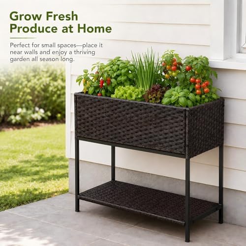 Rattan Wicker Raised Storage Garden Bed 3x1.5x2.5 ft Planter Box - Image 5