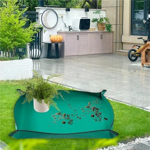 Foldable Planting Mat Waterproof Potting Tray Garden Transplanting Mats Gardening Pad Plant Pruning Tool for Indoor Plant Repotting(Green 100X100CM) - Image 3