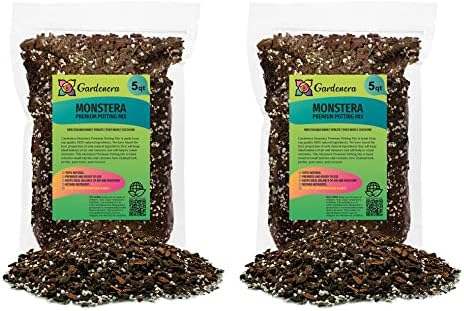 Premium Monstera Soil Mix by Gardenera - 10 Quart - Perfect Drainage and Moisture Retention for Swiss Cheese Plant (2 Bags of 5 Quart) by Gardenera