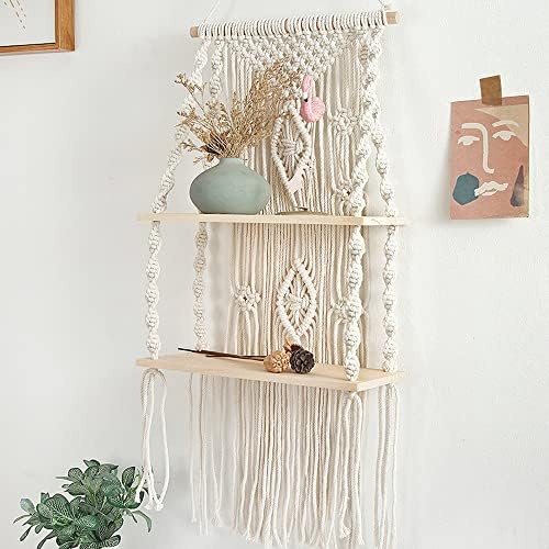 Macrame Wall Hanging Shelf,Boho Woven Tassel Shelves Plant Holder - Image 6