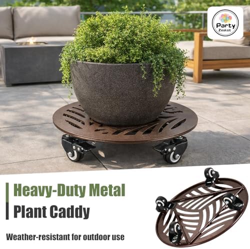 2-Pack Extra-large Metal Plant Caddy with Wheels 16 Inches Heavy-duty Rolling Plant Stands with Casters Wheeled Flower Pot Mover Rollers Rust-proof Iron Planter Dolly Coasters for Indoor Outdoor Use - Image 4