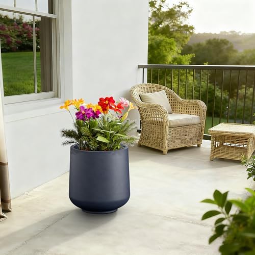Kante Large Round Curved Charcoal Concrete Planter 16.5" Dia, Outdoor - Image 3