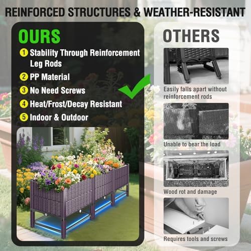 Raised Garden Bed with Reinforcement Rods Elevated Planter Boxes for Outdoor Plants with Drainage Holes for Flowers Vegetables Herbs Patio Backyard Deck Balcony, Purple - Image 3