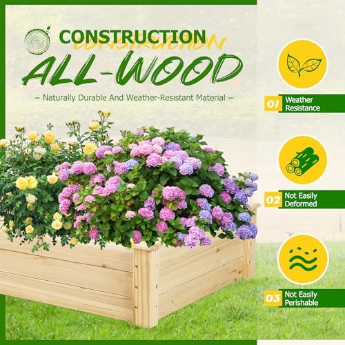 8FT Wooden Raised Garden Bed - Elevated Planter Box for Vegetables, Flowers - Natural Outdoor Planting Kit for Patio, Yard, Backyard - Image 4