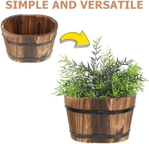 Ciieeo 2pcs Carbonized Wood Planter Box Rustic Whiskey Barrel Flower Pots Oval Medium Size Outdoor Garden Balcony Succulent Planters Resistant to Decay - Image 5