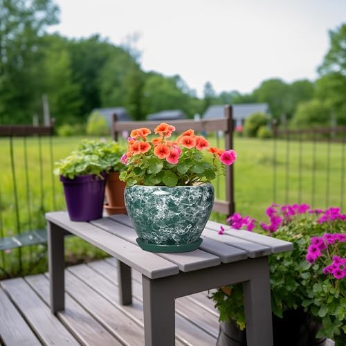 8 Inch Planter Indoor, Ceramic Plant Pots, Bubble Green - Image 4
