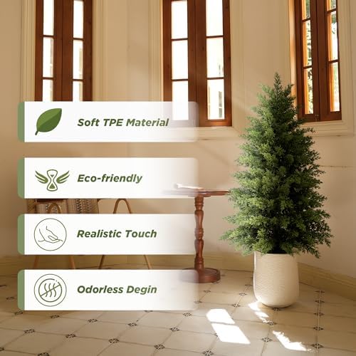 Mavis's Diary 3ft Artificial Cedar Topiary Tree, Set of 1 Realistic Faux Evergreen Shrub Plant in Planter, Indoor Outdoor Fake Cedar Tree for Front Porch, Entryway, Office & Home Decor - Image 2