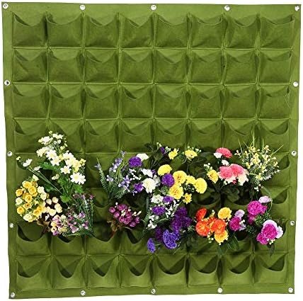 64 Pockets Wall Hanging Plant Bag, Vertical Outdoor Garden Plant Grow Bag Felt Plants Flower Pocket Wall Hanging Planter Plant Grow Container (Green) - Image 4