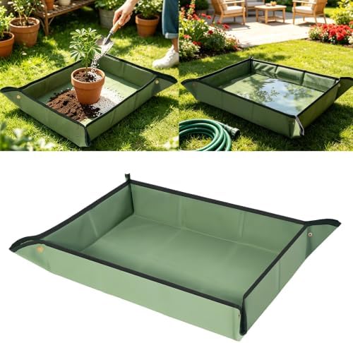 Houseplant Repotting Mat Foldable Oxford Work Pad, Green - Image 2