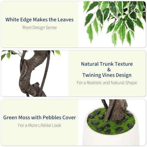6FT Lifelike Artificial Ficus Tree Indoor Floor Plant with White Planter - Image 2