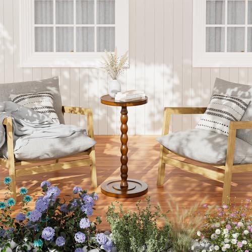 Simple Trending Small Side Table, Round Drink Table for Small Spaces, Pedestal Coffee Table for Living Room, Rustic Brown - Image 6