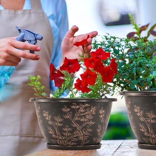 12-inch-Flower-Pots-Outdoor-Indoor, 4 Pack Plastic Planter Pots for Plant with Drainage Hole Saucer, Decorative Resin Garden Container with Tray - Image 5