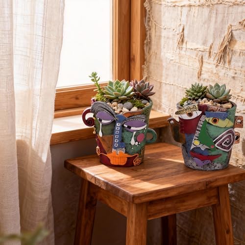 Mini Face Planters 3PC Set – Unique Resin Art Flower Pots for Succulents, Cacti & Small Plants – Decorative Funny Plant Pots for Indoor & Outdoor, Face Planter Gift, Picasso‑Inspired - Image 3