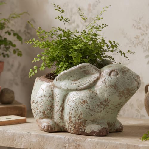 Vintage Terracotta Bunny Planter, Rustic Rabbit Figurine Home Garden Decor - Image 4