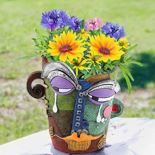 Picasso Abstract Resin Flower Pots Colorful Unique Face Planters Pots Head - Image 2