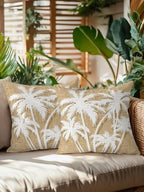Outdoor Pillows Waterproof Set of 2, Tropical Palm Tree Patio Throw Pillows for Couch Bed Sofa with Insert, Vintage Tan Exotic Botanical Plants Decorative Travel/Reading/Camping Pillow Set 16x16 Inch - Image 2