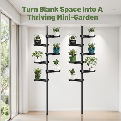 Tension Rod Plant Stand, Plant Poles for Hanging Plants Indoor, 6 Tier Tension Pole Plant Hanger, Floor to Ceiling Plant Pole with 6 Trays Hanging Plant Stand (Fit 3.6-10ft Ceiling) - Image 3