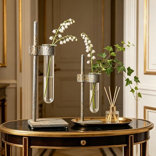 Retro Test Tube Vase Set of 2, Rustic Metal Plant Propagation Station with Clear Glass Tubes, Hydroponic Planter for Home Office Tabletop Decor, Ideal Gifts for Women Mom Plant Lovers (Yellow) - Image 5
