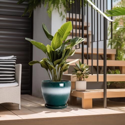 10Inch Ceramic Plant Pot, Ceramic Flower Pots Indoor, Green-White - Image 5