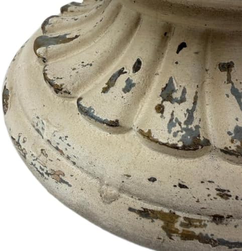 13" H X 18" W MGO Grecian Urn Planter, Large Low-Profile Lightweight Concrete Pedestal Pot, Ornate Stone-Look Garden Bowl with Drainage Hole, Outdoor Flower Pot for Entryway & Porch, Antique White - Image 4