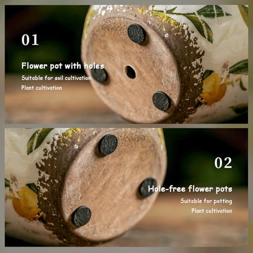 Plant Pots Spring Lemons Pattern Planter Succulent Pots 4" D - 7.3" D Large Planter Pots with Drainage Hole, Decorative Garden Pots Round Ceramic Pots Outdoor Plant Pots Spring Decor - Image 6