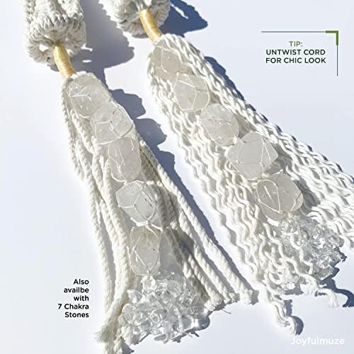 Joyfulmuze White Crystal Macrame Planters Indoor, Plant Hangers for Wall and Ceiling, 5 Natural Clear Quarts Stones, Bohemian Apartment Craft, Gift for Her, Bedroom Office and Home Decoration - Image 5