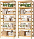 FOTOSOK 6-Tier Bamboo Shelf, 2 Pcs Bamboo Bookshelf with Adjustable Shelves by FOTOSOK