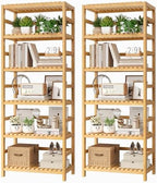 FOTOSOK 6-Tier Bamboo Shelf, 2 Pcs Bamboo Bookshelf with Adjustable Shelves by FOTOSOK