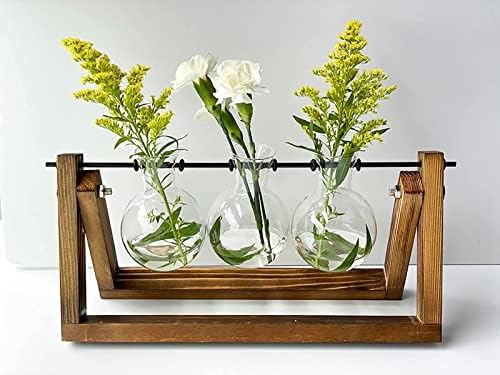 Kingbuy Retro Wooden Stand with 3 Bulb Vase + Wall Mounted 5 Glass Test Tubes Planter Plant Propagation Stations - Image 5