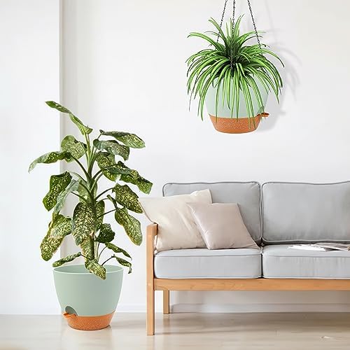 GARDIFE 12 Inch Self Watering Hanging Planter, Indoor Outdoor, Green - Image 4