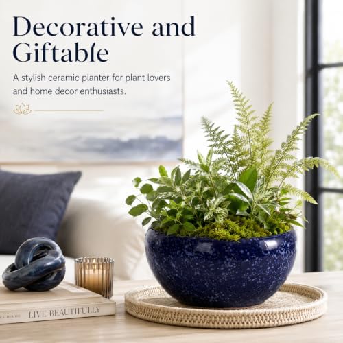 XMGZQ Nebula Blue Starry Sky Ceramic Flower Pot,Wide Opening Thick Rim Planter with Drainage Hole,Modern Bowl Vase for Pothos Snake Plant Succulents,Indoor Home Decor Housewarming Gift (Blue, Medium) - Image 5