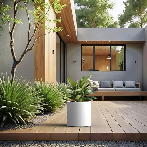 Kante White Concrete Planter 9.8" Tall All-Weather Round Small Pot - Image 5