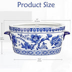 Blue and White Ceramic Planter Pot – Vintage Floral Oval Cachepot Vase for Indoor Plants, Flowers & Succulents – Glazed Chinese Porcelain Style Decorative Bowl –10.6" Size – No Drainage - Image 4