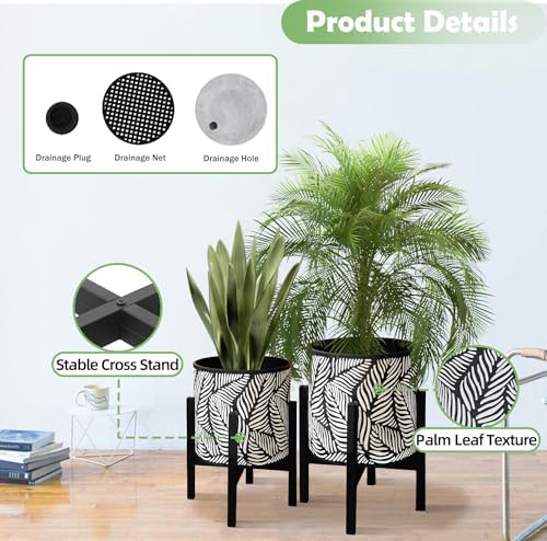 10 & 12 Inches Flower Plant Pot with Stand Set of 2 with Drainage Holes - Image 2