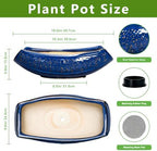 Bonsai Pots - 18 Inch Large Ceramic Succulent Pots for Indoor Outdoor, Bonsai Planter with Drainage Hole, Ceramic Flower Pot, Decorative Plant Pot, Gifts for Plant Lovers, Office Decor, Blue - Image 2