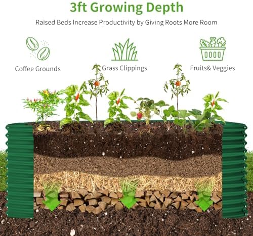 Land Guard 6x3x3ft Oval Galvanized Raised Garden Beds, Large-Capacity Metal Planter Box Outdoor, Durable Deep Raised Garden Bed 3ft Tall, Raised Beds for Gardening Vegetables, Forest Green - Image 5