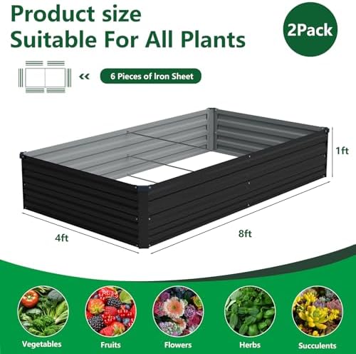 Vengarus 2PCS 8x4x1ft Galvanized Raised Garden Beds Kit,Planter Box Black - Image 2
