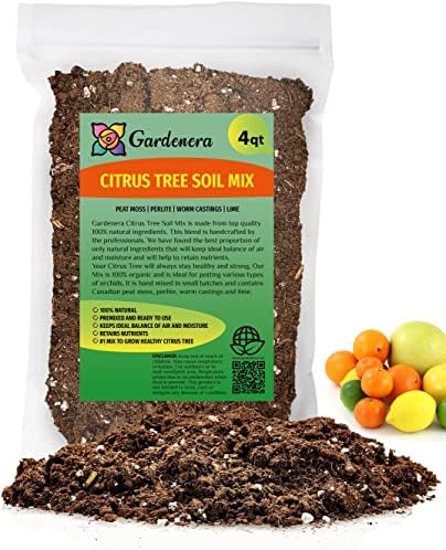 GARDENERA Premium Citrus Tree Potting Soil Mix - 4 Quart - Special Blend for Indoor Oranges, Lemons, Limes and More by Gardenera