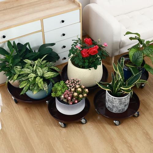 Planterhoma 3 Packs 13 inches Metal Plant Caddy with Wheels Large Rolling Plant Stand Heavy-Duty Iron Plant Dolly Casters for Indoor Outdoor Flower Pot Mover Roller Coasters, Dark Coffee - Image 7