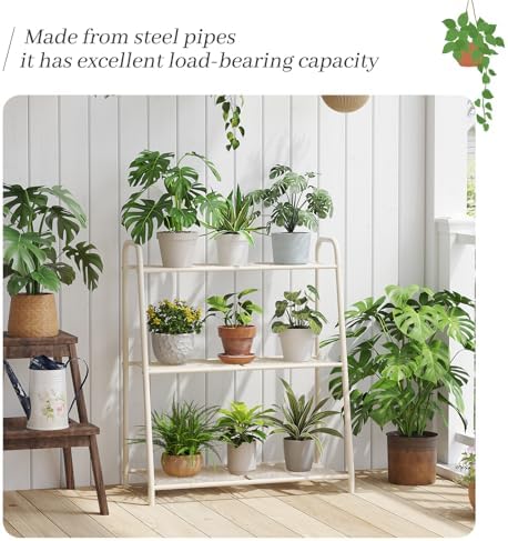 Kitsanery Metal Plant Stand Indoor Outdoor for Multiple Plants,3 Tier Plant Shelf,Large Heavy Duty Flower Holder Ladder Plant for Living Room, Patio, Balcony (White) - Image 3